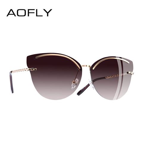 aofly brand design cat eye sunglasses women fashion mirror reflective sun glasses rimless fra