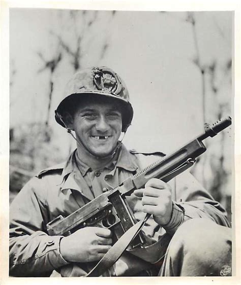 U S Marine Poses With His M A Thompson Submachine Gun On Okinawa Note The Lucky