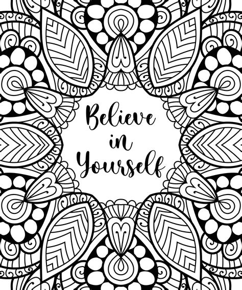 Motivational Quote With Mandala Background Colouring Book Page Vector