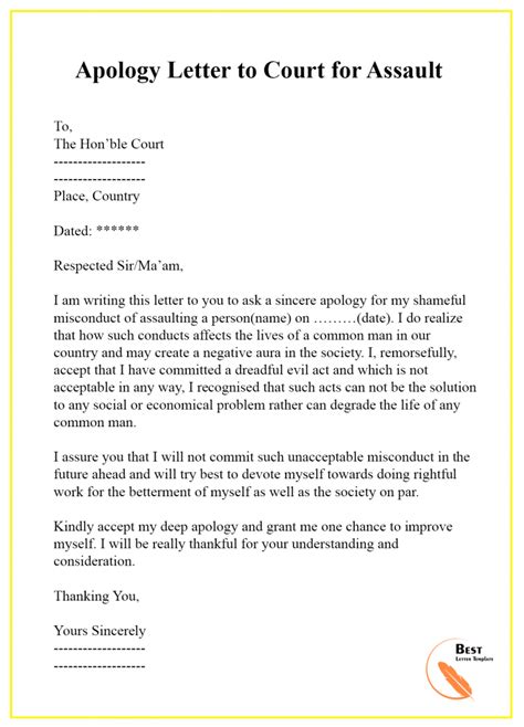 Apology Letter Template To Court Format Sample And Example