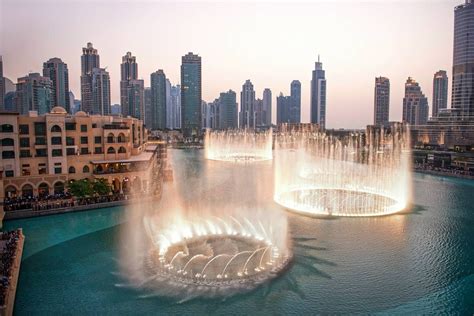 Dubai Fountain Featured On Ruebarue Set On A 30 Acre Manmade Lake At