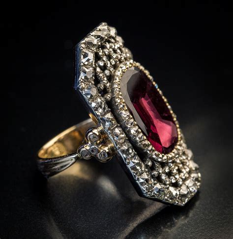 Early 19th Century Antique Garnet Diamond Openwork Ring Antique