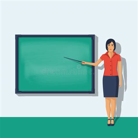 Teacher Woman Standing In Front Of Blank School Blackboard Stock Vector