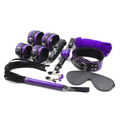 Purple Sex Bondage Toys 8pcsset Pu Leather Sexy Product Set Whip