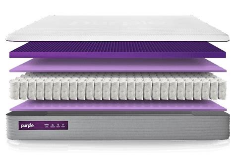 Three Mattresses Stacked On Top Of Each Other With Purple And White
