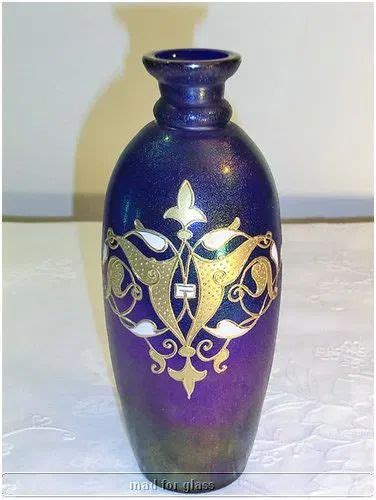 JosephinenhÜtte Iridescent Blue Cobalt Glass Vase With Enamel Circa 1900 H 7 Inches 17 5 Cm
