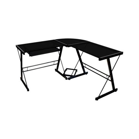 Desks & computer tables : Corner L Shaped Glass Top Computer Desk in Black - D51B29