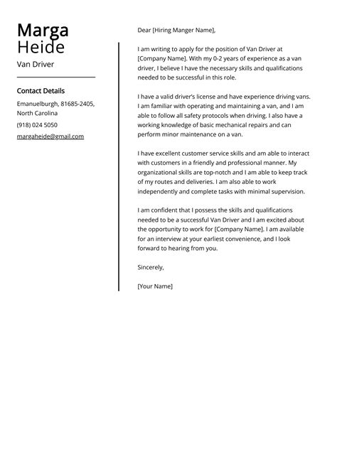 Van Driver Cover Letter Examples & Guide