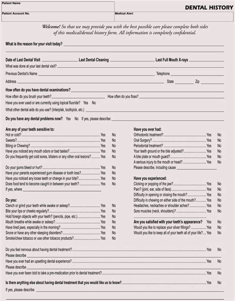 Printable Medical History Update Form For Dental Office