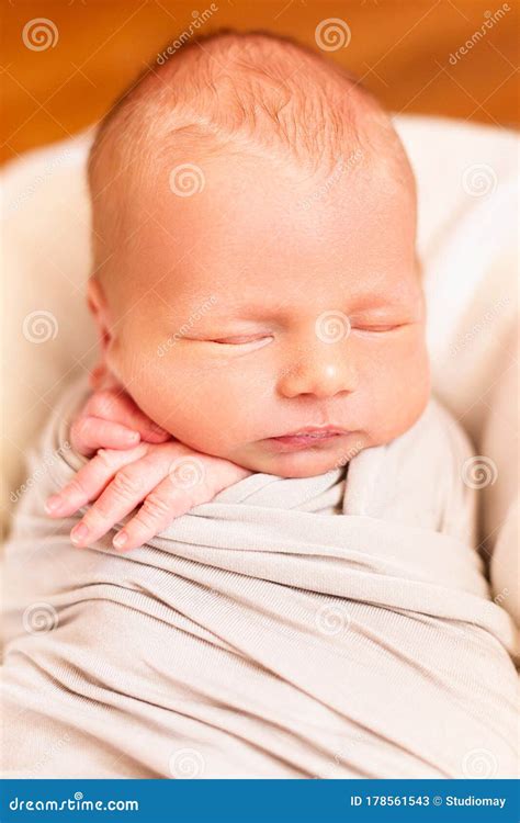 Sleeping Newborn Baby Closeup Small Hands Of The Child Stock Image