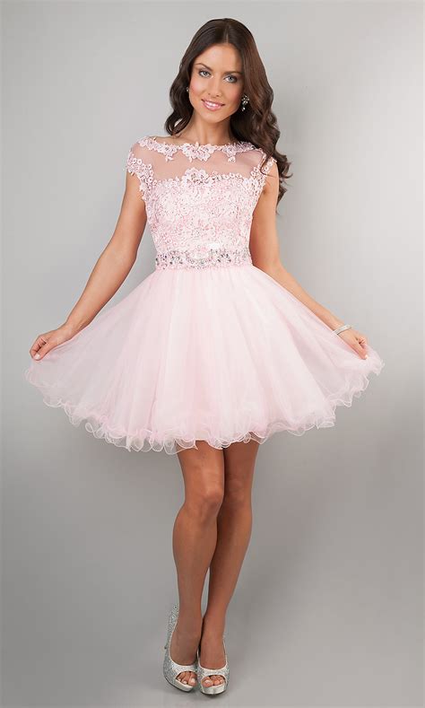 That can be a commemoration of parents and babies, warm and meaningful. Short Cap Sleeve Lace Homecoming Party Dress- PromGirl