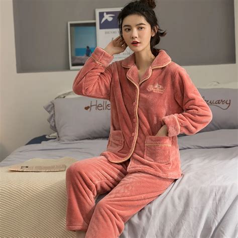 m 3xl women s pajama set warm flannel pajamas sleepwear homewear thick winter velvet female