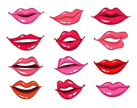 premium vector colorful female lips set on white background comic female lips comic female