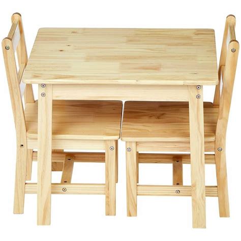 Kids Solid Natural Wood Table And 2 Chair