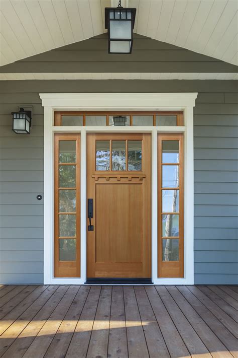 Craftsman Style Fir Wood Front Door With Clear Glass Dentil Shelf
