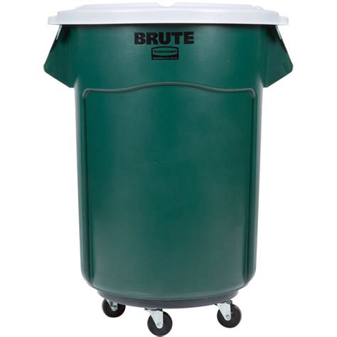 Rubbermaid Brute 55 Gallon Green Round Recycle Trash Can With White