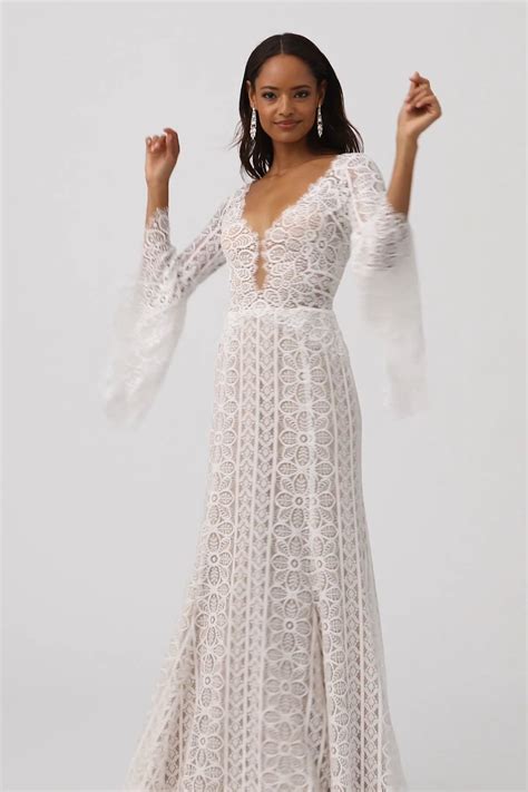 Adelaide Gown From Bhldn Bell Sleeve Wedding Dress Long Sleeve Wedding Dress Lace White