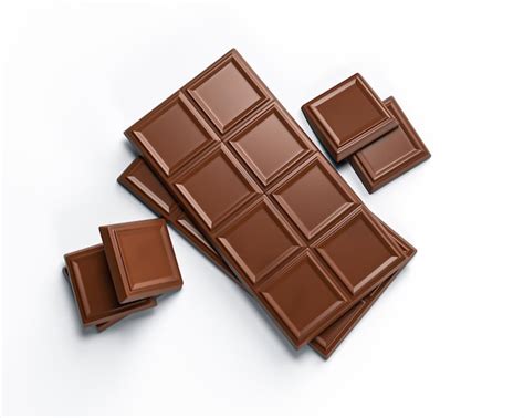 Pedaços de chocolate ao leite e barra de chocolate isolados no fundo branco da ilustração d de