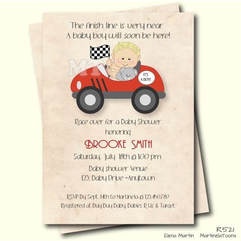 Race Car Baby Shower Invitation Retro Style Boy Baby Shower