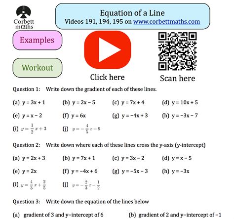 Equation Of A Line Textbook Exercise Corbettmaths