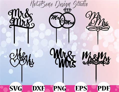 Mr And Mrs Cake Topper Svg Wedding Cake Toppers Svg Cutting File Etsy