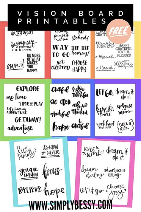Vision Board Printables Inspirational Words And Phrases Simply