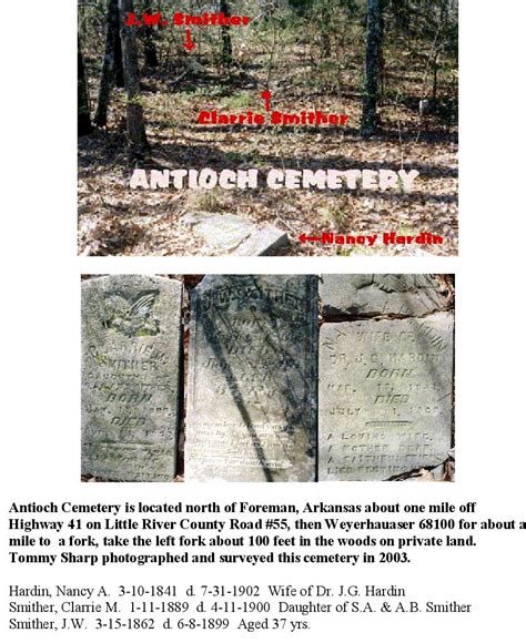 Little River County Arkansas Genealogy Antioch Cemetery ~ Little River