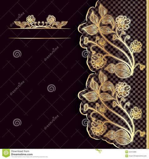Ornate Vintage Dark Background With Golden Lace Template For Greeting