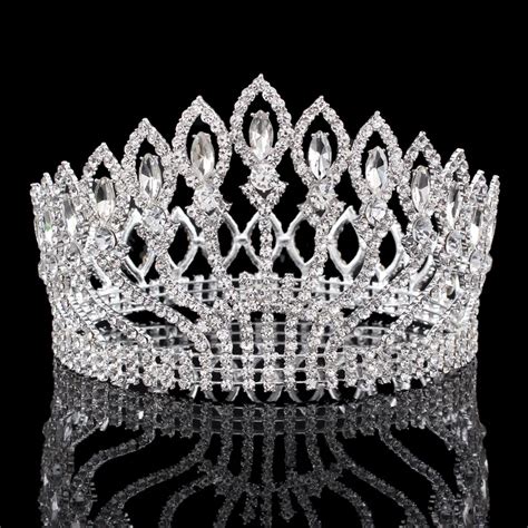 Vintage Big Rhinestone Prom Princess Crown Crystal Bride Flower Tiara