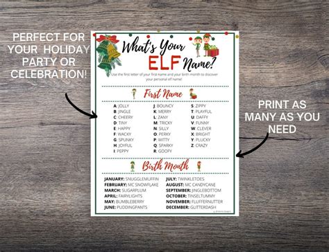 Whats Your Elf Name Chart For Adults Teens And Kids Etsy