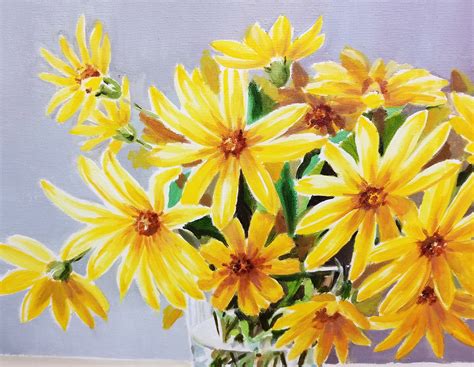 Yellow Flowers Painting Original Floral Oil Painting Still Etsy
