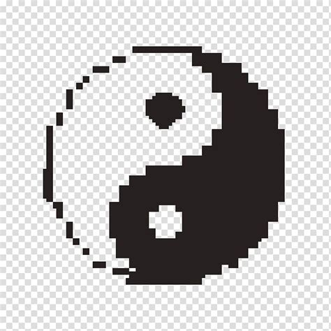 Black Line Pixel Art Yin And Yang Symbol Black And White 8bit