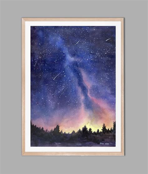 Watercolor Painting Print Starry Sky Print Starry Night Painting