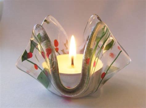 Fused Glass Tealight Holder Christmas By Jewlls4u On Etsy 11 00 Fused Glass Candle Holder