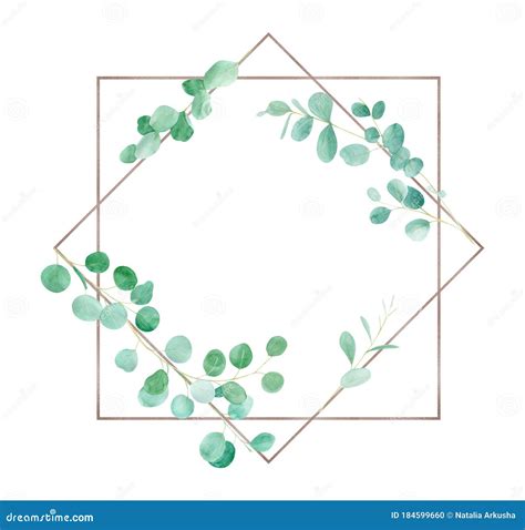 Watercolor Green Floral Frame With Eucalyptus Hand Painted Pattern