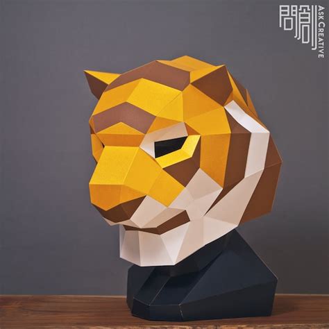 Tiger Mask Papercraftdiy Low Poly Mask Party Halloween Etsy