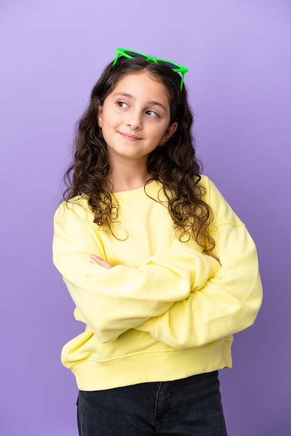 Premium Photo Little Caucasian Girl Isolated On Purple Background