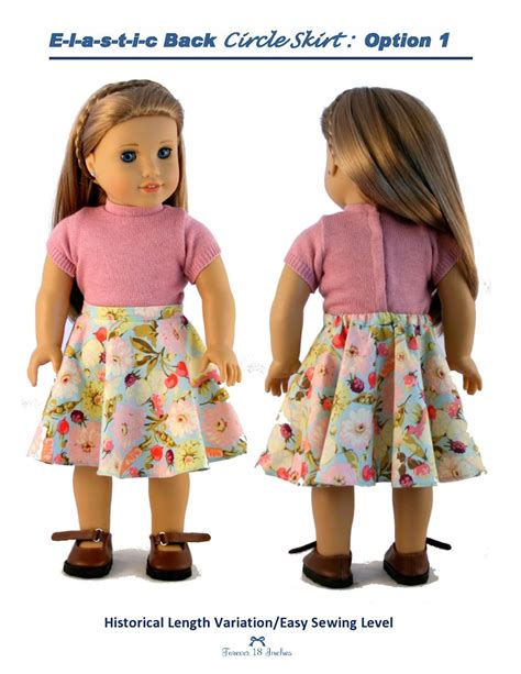 Forever 18 Inches Elastic Back Circle Skirt Doll Clothes Pattern 18 Inch American Girl Dolls