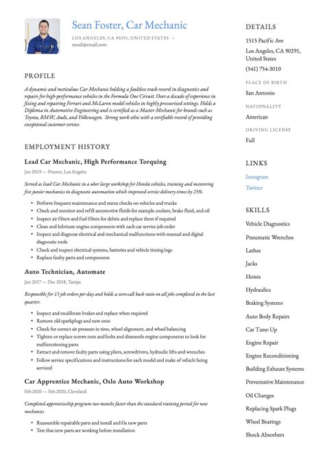 Auto mechanics job description for resume. Automobile Mechanic Cv Maker : Car Mechanic Resume Guide ...