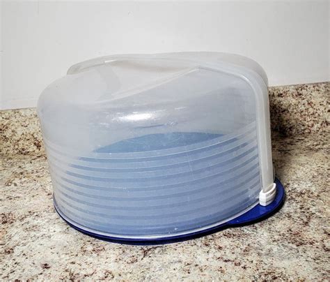 Tupperware Round Cake Pie Taker Lacquer Blue W Sheer Locking Etsy In