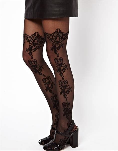 Asos Lace Floral Pattern Tights In Black Lyst