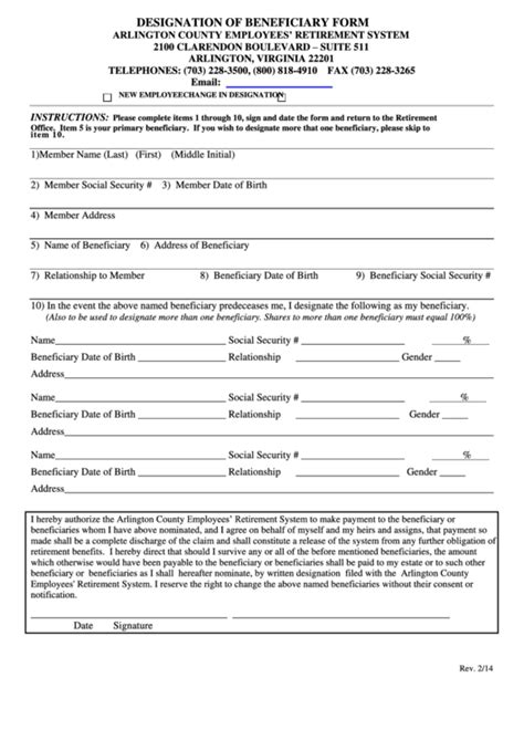 Designation Of Beneficiary Form Printable Pdf Download