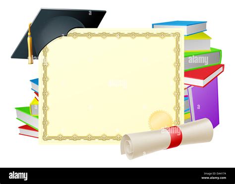 Certificate With Copy Space And Scroll Diploma Books And Mortar Board