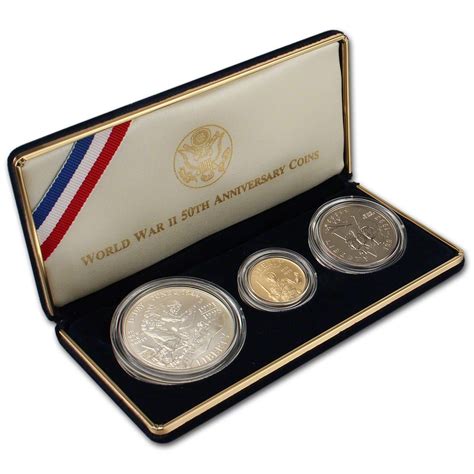 1993 Us World War Ii 50th Anniversary 3 Coin Commemorative Bu Set