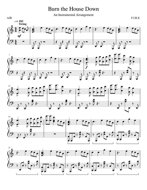 66 Ajr Burn The House Down Sheet Music For Piano Solo