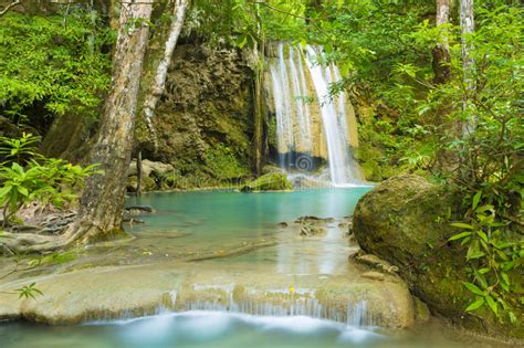 Waterfall Beautiful Scenery In The Tropical Forest Stock