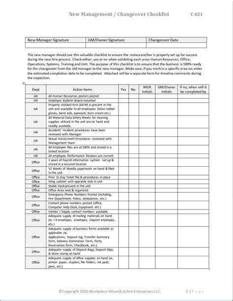 Supervisor''s checklist supervisor''s checklist for new employee orientation first day on the job: Restaurant Manager Changeover Checklist - Restaurant ...