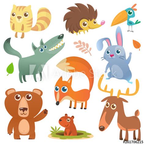 Cartoon Forest Animal Characters Wild Cartoon Cute Animals Set Big