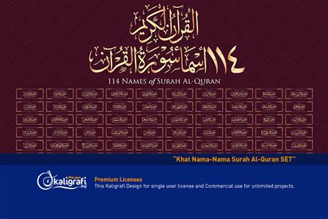 114 Nama Nama Surah Al Quran Khat Thuluth PACK