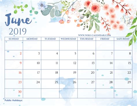 Blank June 2019 Calendar Printable On We Heart It